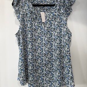 LOFT Blue and Green Floral Ruffle Sleeve Camisole